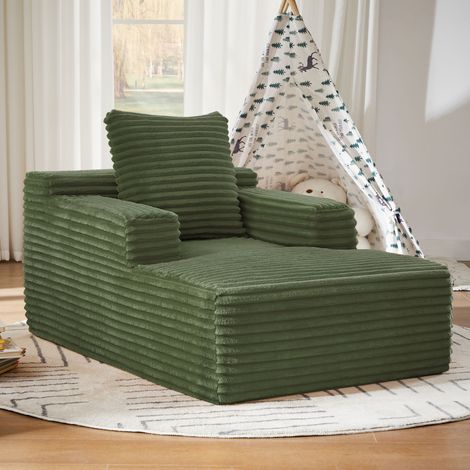 Modulares Sofa aus Cordstoff mit Schlaffunktion und Kissen, ohne Montage, Grün (1/5)