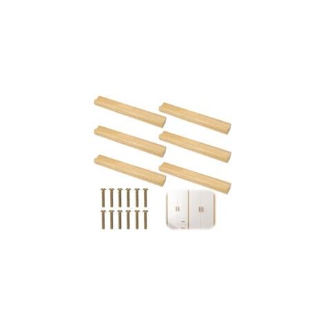 6 Pièces Poignée Meuble Bois 160mm, Poignee de Meuble Cuisine Bois, Cuisine Poignées de Tiroir en bois avec Vis, pour Portes, Tiroirs, Armoires (1/5)
