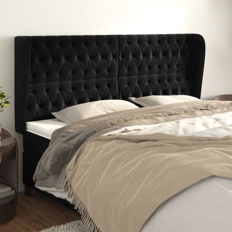 Tête de lit avec oreilles,Panneau de lit,Pour Lit adulte,Décoration murale Noir 183x23x118/128 cm Velours XZZ247946 (1/5)