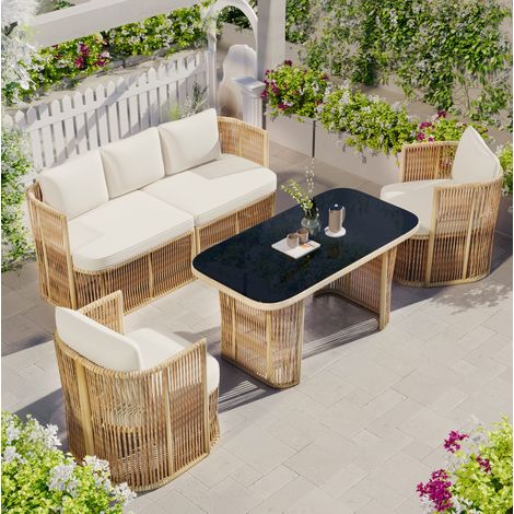 canapé salon fauteuil jardin 5 pièces verre OKMYHOME (1/5)