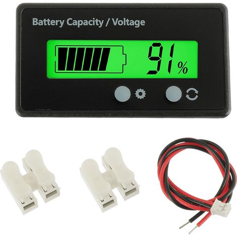 Battery Capacity Monitor Meter, Compteur de Batterie DC 12V 24V 36V 48V 72V avec Alarme ndicateur de Batterie d'acide Plomb Testeur de Batterie au Plomb Acide et au Lithium Ion (Lumière Verte) (1/5)