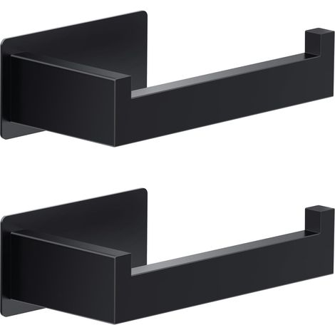 2PCS Porte Papier Toilette sans Perçage, SUS304 Acier Inoxydable Antibactérien, Support Papier Toilette Mural Fixation Adhésive pour Salle de Bain et Cuisine(Verre, Carrelage, Marbre), Noir (1/5)