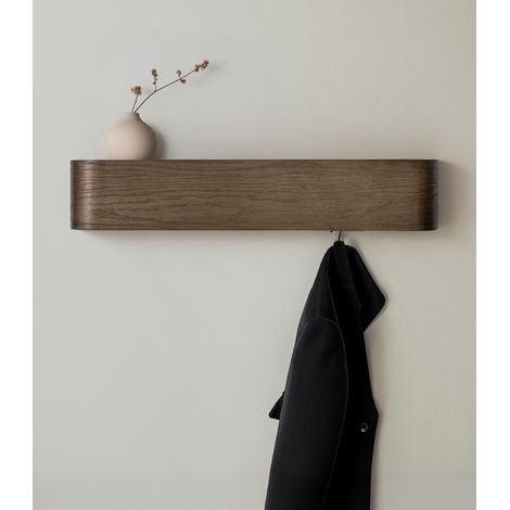 Porte-Manteau Mural Bois 'Toke' Design Moderne avec Crochets Muraux Cachés Panneau en Placage de Bois Massif Chêne, foncé (1/5)