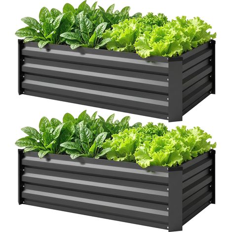 Lot de 2 Jardinières Rectangulaires Acier 100x60x30 cm Gris Foncé