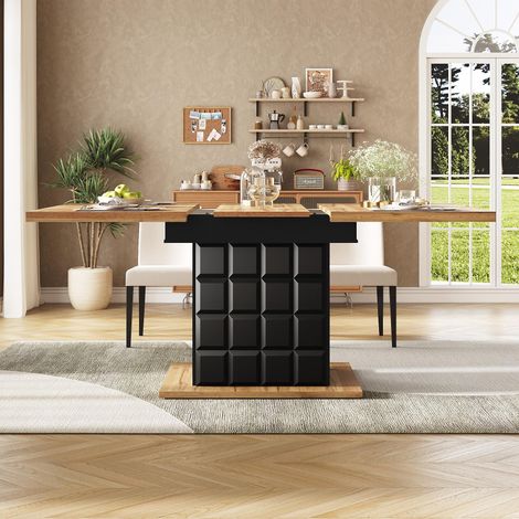 Esstisch Teleskoptisch(110-140×80cm), klappbarer Küchentisch für 4-6 Personen, Ausziehbarer Esstisch ,platzsparender Küchentisch,für Küche und Wohnzimmer,Tisch mit kariertem Muster (1/5)