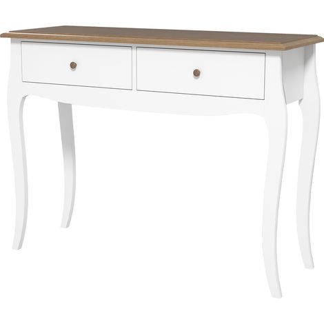 Console moderne avec 2 tiroirs en bois, 100 x 35 x 76,5 cm, blanc et marron foncé