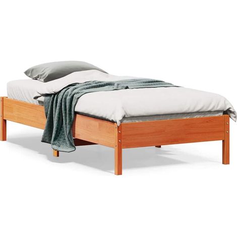 Cadre de lit avec sommier à lattes en pin massif cire marron 75 x 190 cm sans matelas - PANGIVO (1/5)