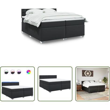 vidaXL Surmatelas - Sommier à lattes de lit avec matelas Noir 200x200 cm Similicuir (1/5)