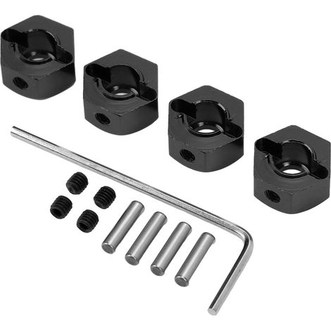 4 Pièces Moyeux de Roue Hexagonaux 12mm en Alliage d'Aluminium Haute Précision pour Voiture RC 1/10, Adaptateurs de Transmission Noirs (1/5)