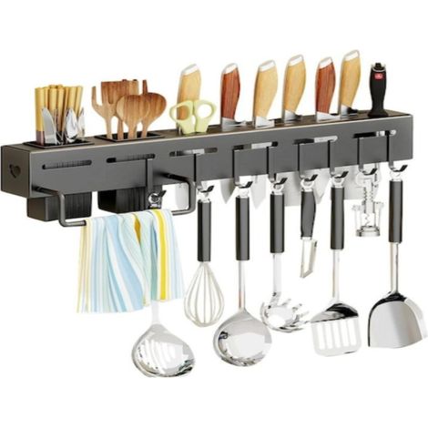 Porte-couteaux mural, porte-baguettes, étagère de rangement multifonctionnelle pour ustensiles de cuisine, étagère murale sans perçage pour la cuisine