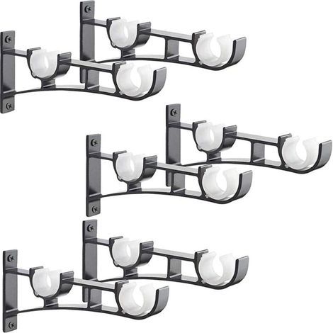 6Pièces Tringle à Rideau en métal Robuste, Support de Tringle à Rideaux, Double Tringle à Rideau Pole Holder, Support Rideau, Support de Tringle à Rideau en Aluminium, Support de Tringle à Rideau Noir (1/4)