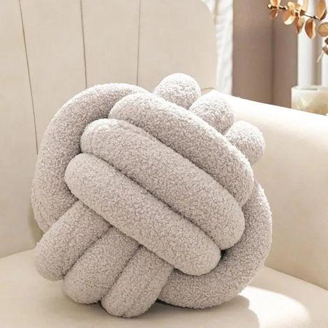 Coussin nœud décoratif gris, en velours peluche, rond, 22 cm, esthétique pour chambre à coucher, idéal comme cadeau. - - Gris 22 cm (1/5)