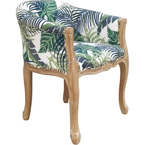 Natural Palm Leaf Fabric Louis Dining Chair - L57 x W64 x H68 cm