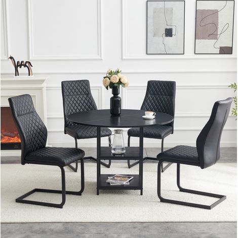 Conjunto de mesa y sillas de comedor redonda 107 cm, 4 plazas, MDF, metal y PU negro HAVRYA (1/5)