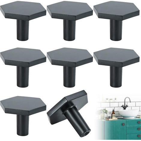 8Pcs 36  26 mm Black Kitchen Cabinet Drawer Doors, Zinc Alloy Hexagon Cabinet Knobs, Furniture Knobs for Kitchen Cabinets (1/5)