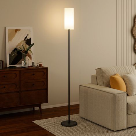 Stehlampe, Schirm in Leinenoptik, Metallstange, Fußschalter, Weiß (1/5)