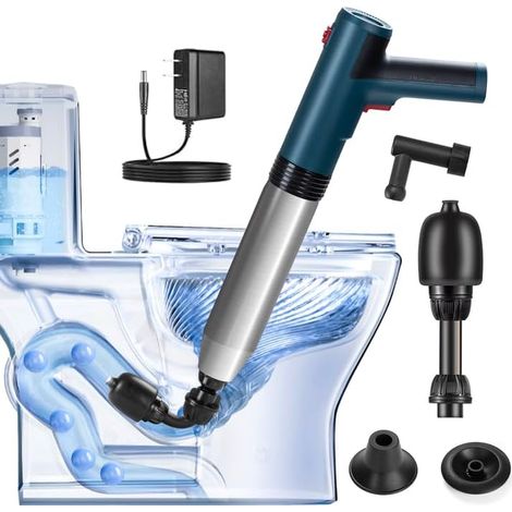 Déboucheur WC électrique avec manomètre, Déboucheur à air comprimé avec 4 ventouses anti-éclaboussures, Kit pompe déboucheur pour toilettes, sol, salle de bain, lavabo, douche (1/5)