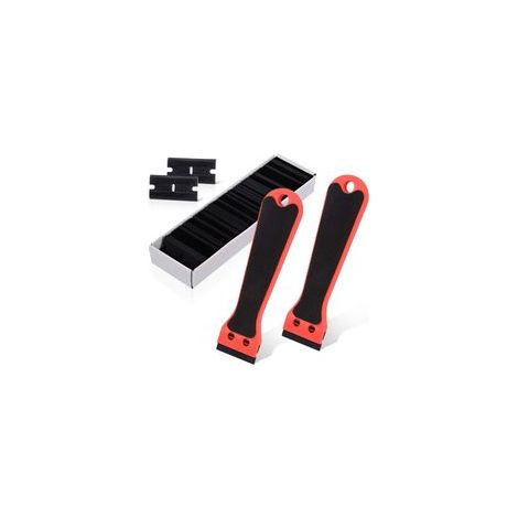 2 grattoirs en plastique avec 100 lames, grattoir à long manche pour enlever les étiquettes, colle, peinture, autocollants et décalcomanies, rouge