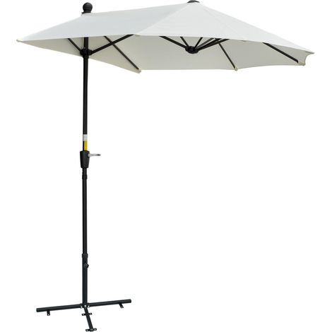 Parasol semi-circulaire 1,9 x 2 m, parasol double avec pied à manivelle, blanc crème, parfait pour profiter de l'ombre et de la protection solaire dans votre jardin, sur votre balcon ou à la plage (1/5)