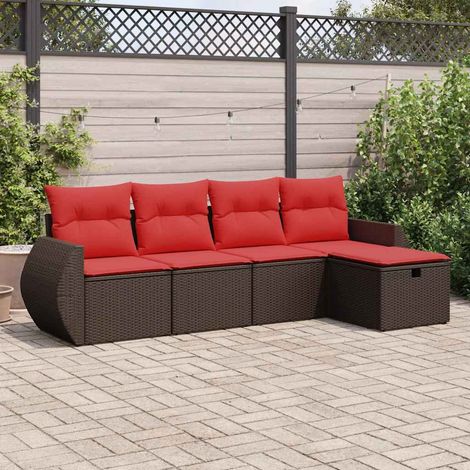 Salon de jardin 5 pièces en résine tressée marron avec coussins et rangement, 43.2kg - PANGIVO (1/5)