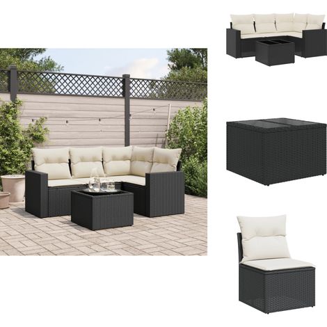 Salon de jardin 5 pcs avec coussins noir résine tressée - Ensemble Salon De Jardin - Meuble De Jardin - Salon Extérieur - Résine Tressée - Rotin Synthétique (1/5)