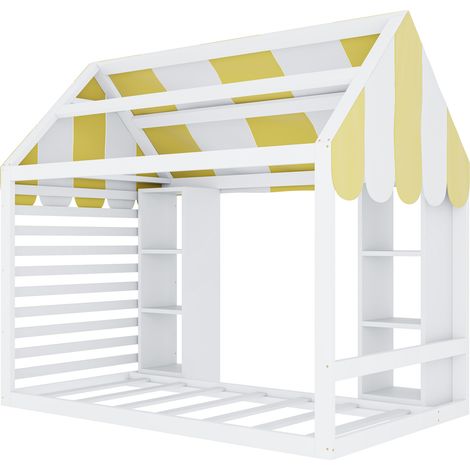 Letto a casetta per bambini 90 x 200 cm bianco con baldacchino e vano aperto (1/5)
