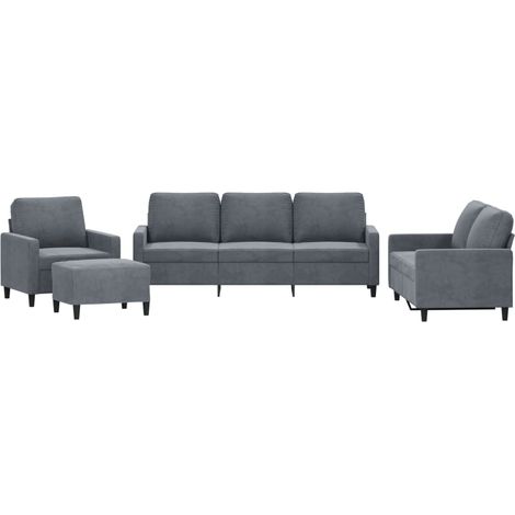 Ensemble de Canapé  Sofas 4 pcs avec coussins Gris foncé Velours