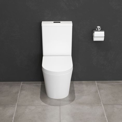 AICA Bathroom Rimless Close Coupled Toilet Round Pan Soft Close Seat WC White Ceramic Modern (1/5)