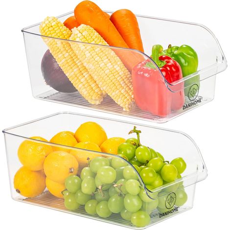 Lot de 2 boîtes de rangement Cuisine & Organiseur de cuisine - Solution ultime pour le rangement du réfrigérateur et des accessoires de cuisine - Organiseur de réfrigérateur - Certifié LFGB (1/5)