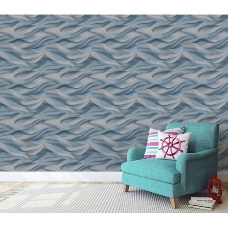 Wallarena Vliestapete Abstrakte Wellen Blau 3D-Optik für Wohnzimmer und Schlafzimmer, 10 m x 50 cm – inkl. Kleister & Anleitung (1/5)
