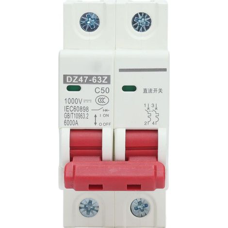 Miniatur-Gleichstrom-2-poliger-Leistungsschalter für Solar-PV-Anlagen, DIN-Schienenmontage, 1000 V, 50 A, DZ4763Z C50 (1/5)