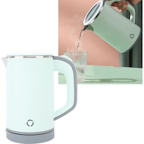 Bouilloire électrique domestique, acier inoxydable 304, double paroi isolante, petite bouilloire de voyage, verte, norme européenne, 220 V (1/5)
