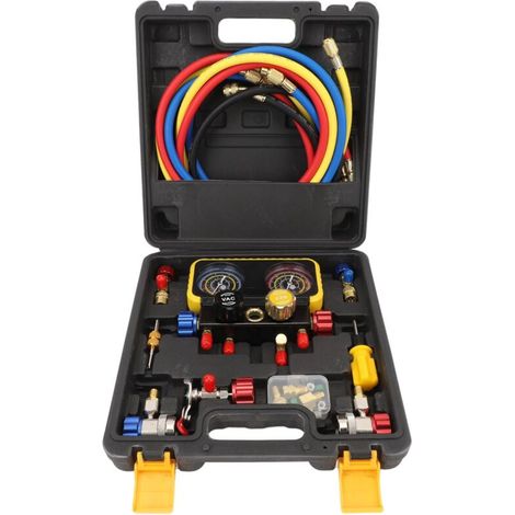 Juego de manómetros para aire acondicionado, kit de herramientas profesional para manómetros de coche para refrigerantes R410a, R22 y R134a. (1/5)