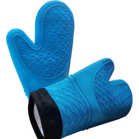 Gants de cuisine en silicone résistants à la chaleur jusqu'à 260 °C, antidérapants et longs (bleus) (1/4)