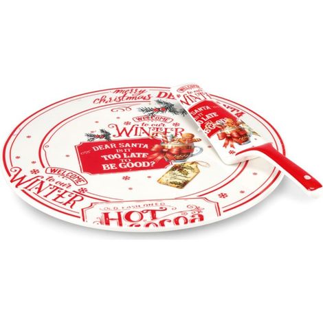 Fade Chocolat Piatto Torta di Natale con Paletta D 30 Cm Bianco Rosso (1/2)