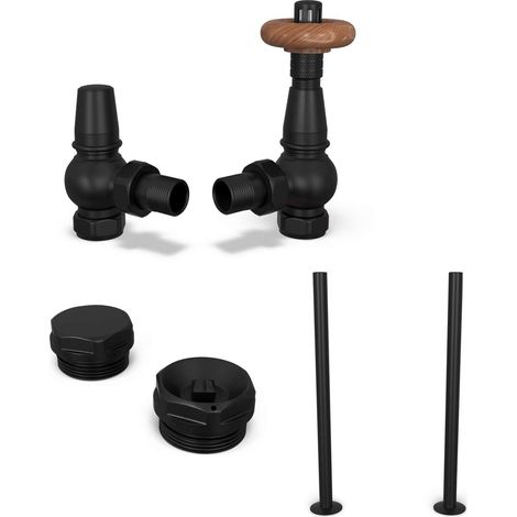 Derry Traditional - Thermostatic Radiator Valve & Installation Kit - Black Angled 15mm