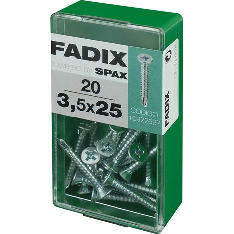 Caja de 20 unidades de tornillo de rosca chapa con cabeza plana autotaladrante en cinc 3,5x25mm Fadix (1/2)