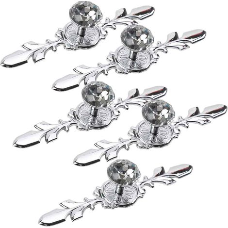 Poignée de tiroir de meuble-lavabo - Poignée en verre cristal ornée de diamants et munie d'une plaque, chrome brillant (1/5)