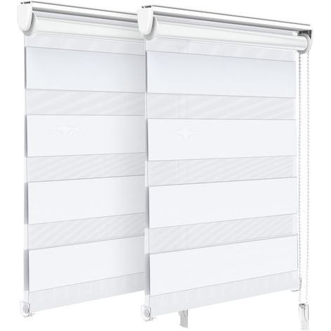 [JAMAIS UTILISÉ] VOUNOT Set of 2 Zebra Roller Blind Double Fabric, Day and Night Translucent or Blackout Vision Curtains, White, 55 x 150 cm