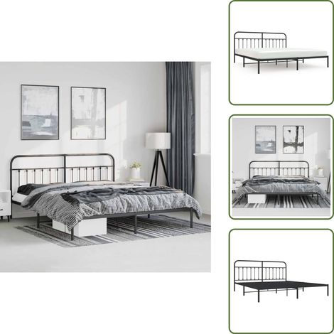 Cadre de lit métal sans matelas avec tête de lit noir 193x203cm - Cadre De Lit - Lit Double - Lit Metal - Lit Moderne - Literie (1/5)