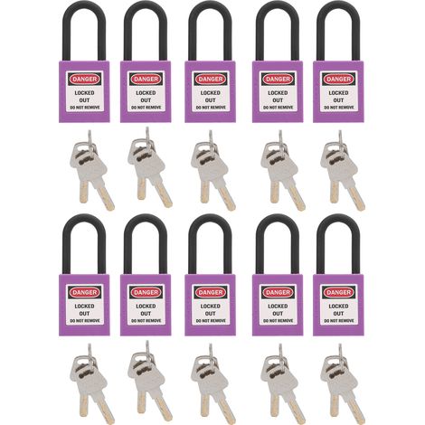 10 jeux de cadenas de sécurité 38mm/1,5 pouces, isolation technique, anti-poussière pour usines, chantiers de Construction, hôpitaux, produits chimiques (violet)