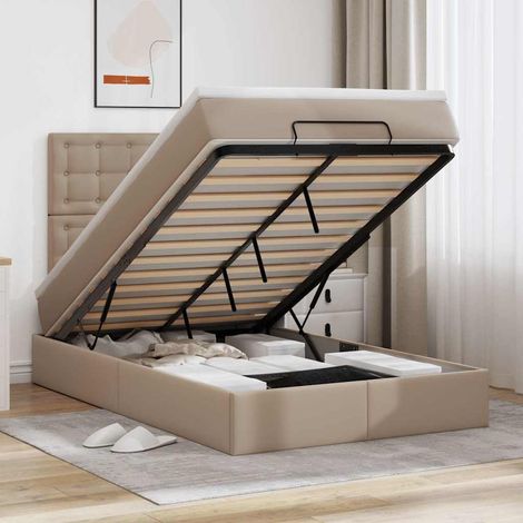 Estructura cama otomana colchón cappucino cuero sintético