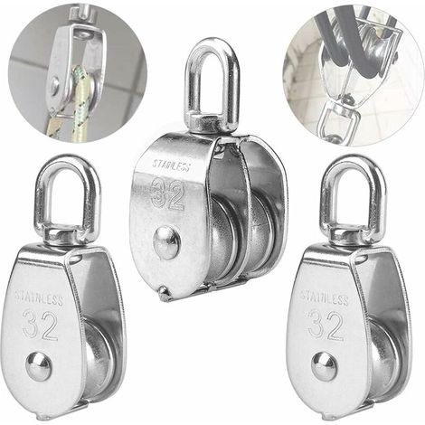 3PCS Stainless Steel Double Pulley Swivel Double Pulley, Loading Roller Lifting Pulley, Stainless Steel Pulley, Single Block Pulley, Stainless Steel Single Pulley, M32 Lifting Pulley (1/5)