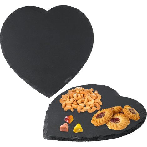 Lot de 2 plateaux en ardoise cœur 20x20 cm
