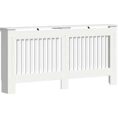 Cache-radiateur moderne 172 x 19 x 81 cm rangement sécurisé design à lattes verticales en bois blanc (1/5)