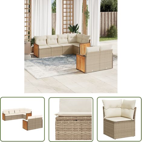 The Living Store 7-tlg. Garten-Sofagarnitur mit Kissen Beige Poly Rattan - Gartenmöbel - Rattan Möbel - Lounge Set - Gartenlounge - Esszimmerset (1/5)