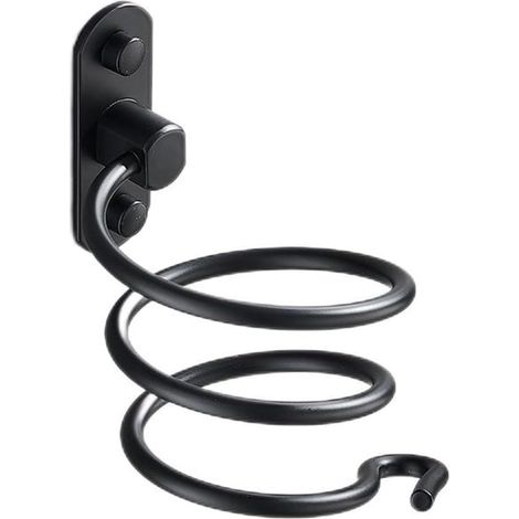 Soporte de aluminio para secador de pelo, soporte de pared para secador de pelo, estante para herramientas de cuidado del cabello, apto para baños y salones de belleza, color negro. (1/5)