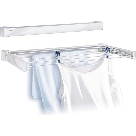 Séchoir mural, sèche Linge dépliable avec 5 Barres de 60 cm, étendoir à linge robuste pour intérieur et extérieur, longueur d'étendage de 3 mètres (1/5)
