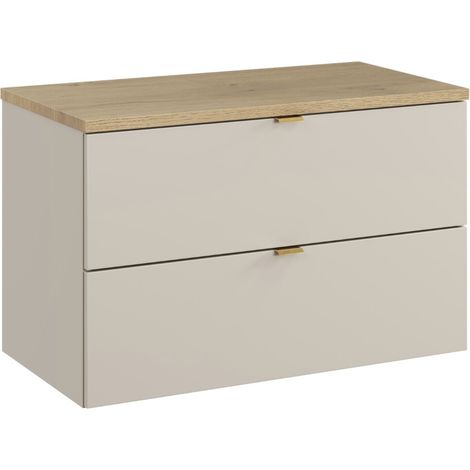 Meuble sous vasque suspendu DALIA Cachemire – 2 tiroirs avec plan de travail effet chêne clair 80 cm-Largeur 80 cm (1/5)