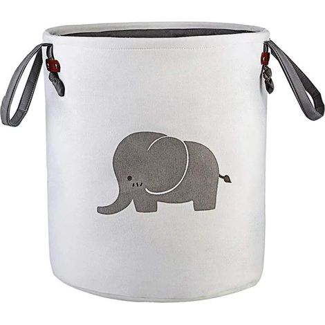 Paniers de rangement, bac de rangement rond pliable en coton pour la chambre de bébé, les jouets, le linge, les vêtements de bébé, les paniers cadeaux (Éléphant) (Gris) (1/5)